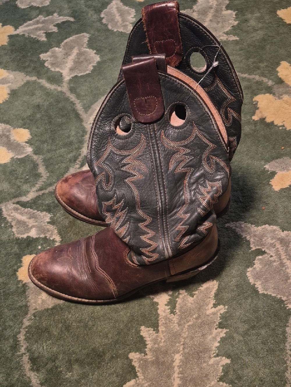 Double H Brown and Black Western Pull-On Ankle Boots